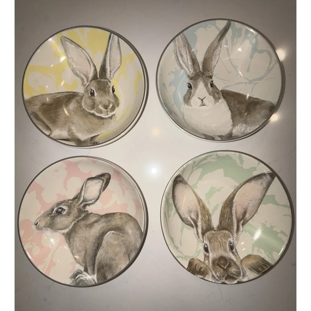 Williams Sonoma Damask Bunny Dessert Dip Small BOWL Floral Rabbit 5.5